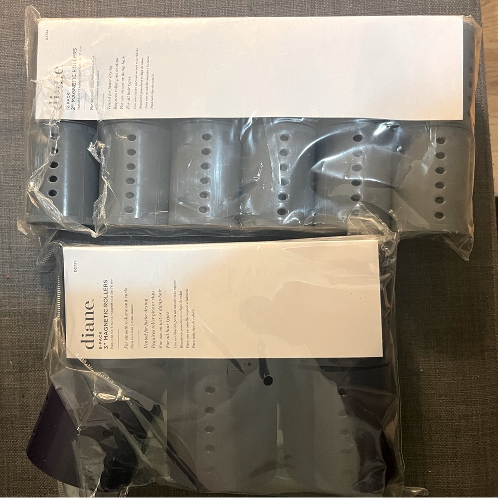 NWOT plastic hair rollers 6 pack of 3” and 12 pack of 2”